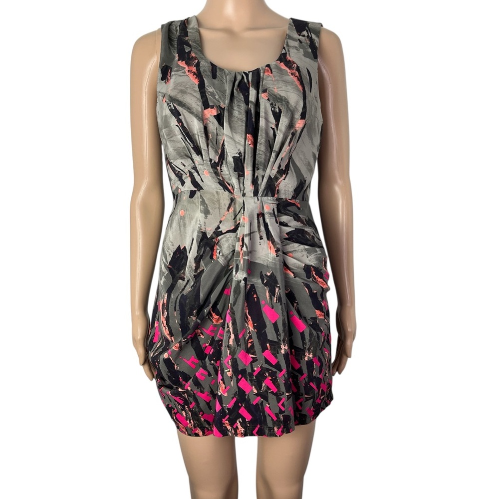 Ted Baker Sleeveless Silk Ruched Abstract Print Lightweight Mini Dress
